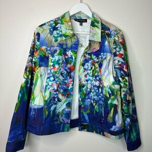 Claire Desjardins Abstract Floral Print Women's Jacket in Blue and Green